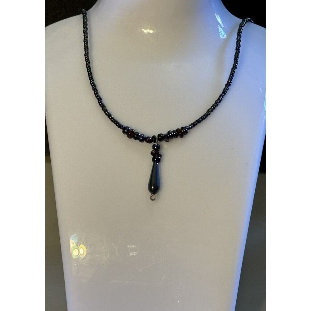 -NECKLACE Black Onyx W/A Black Onyx Teardrop Pendant 19.5” Screw back Closure